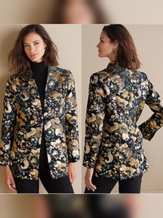 Soft Surroundings Jackets & Blazers - SOFT SURROUNDINGS Jacket Womens PL Black Floral VIOLA Jacquard Blazer Whimsigoth